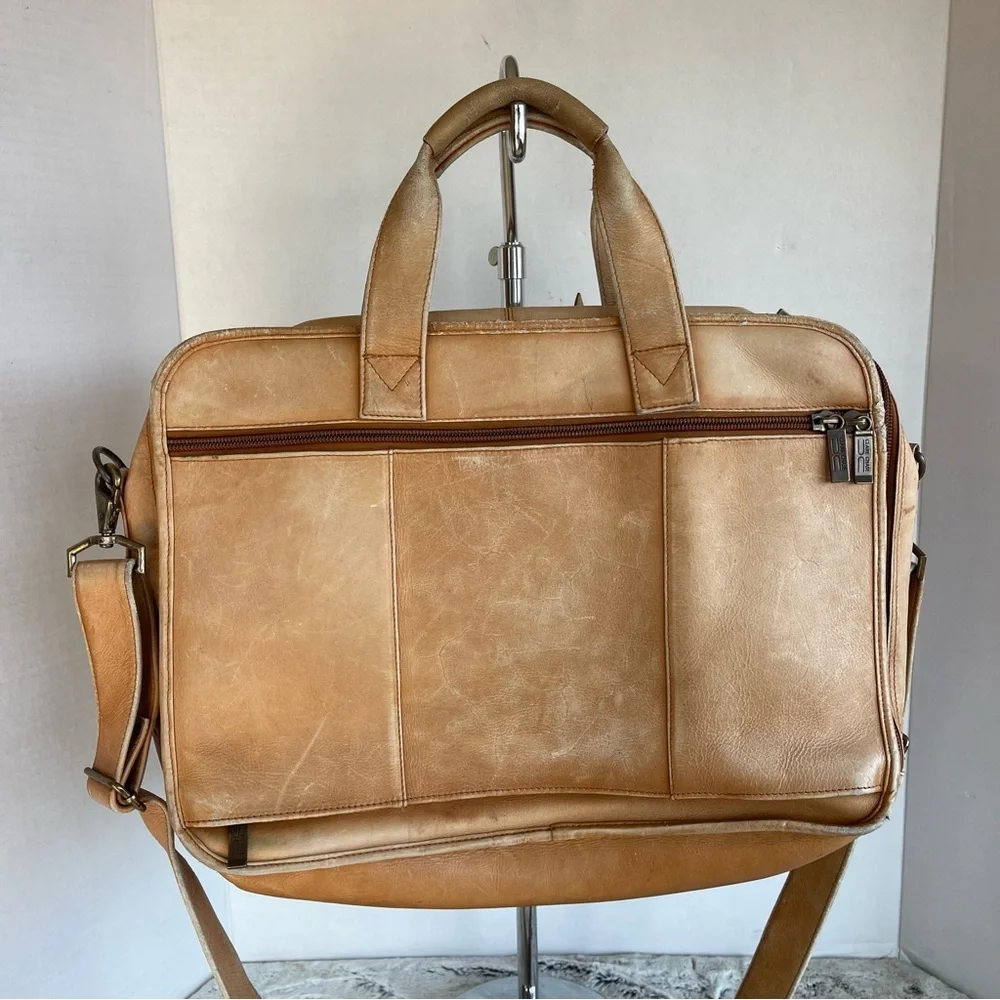CLAIRE CHASE Genuine Leather Brown Briefcase Tan Leather Men's Bag